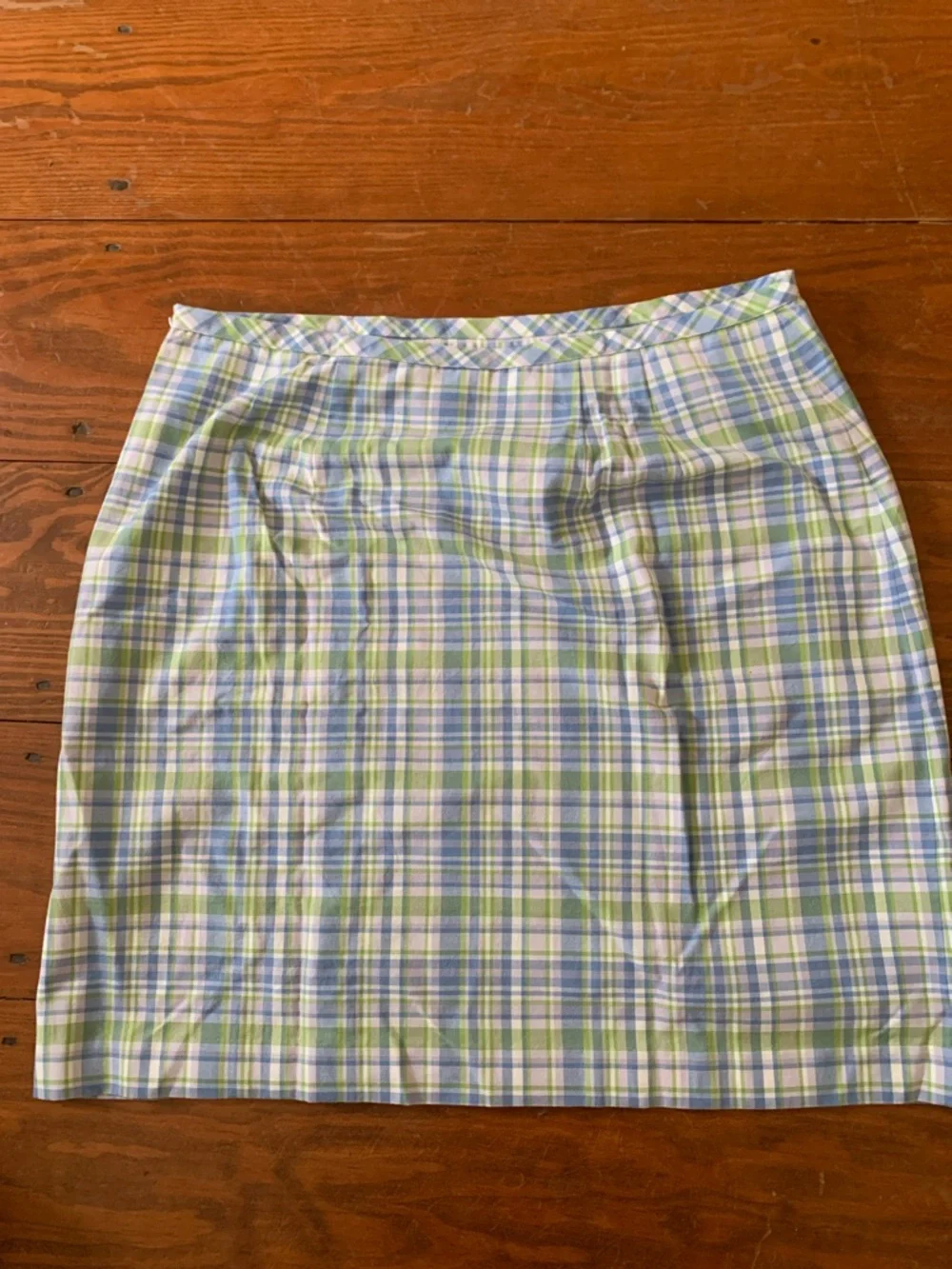 LOFT Pastel Plaid Mini Skirt with Floral Embroidery - Light Blue & Green - Picture 2 of 7